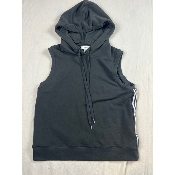 Evereve Tops - Evereve Womens Sleeveless Hoodie Black Pima Cotton Side Stripe Activewear Vest M